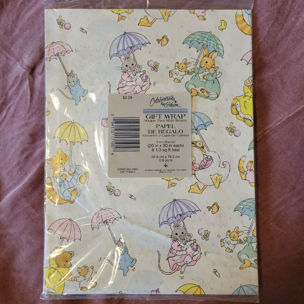 NOS ~ Celebrations by Gibson Baby Shower Gift Wrap ~ Woodland Animals ~ FINAL!